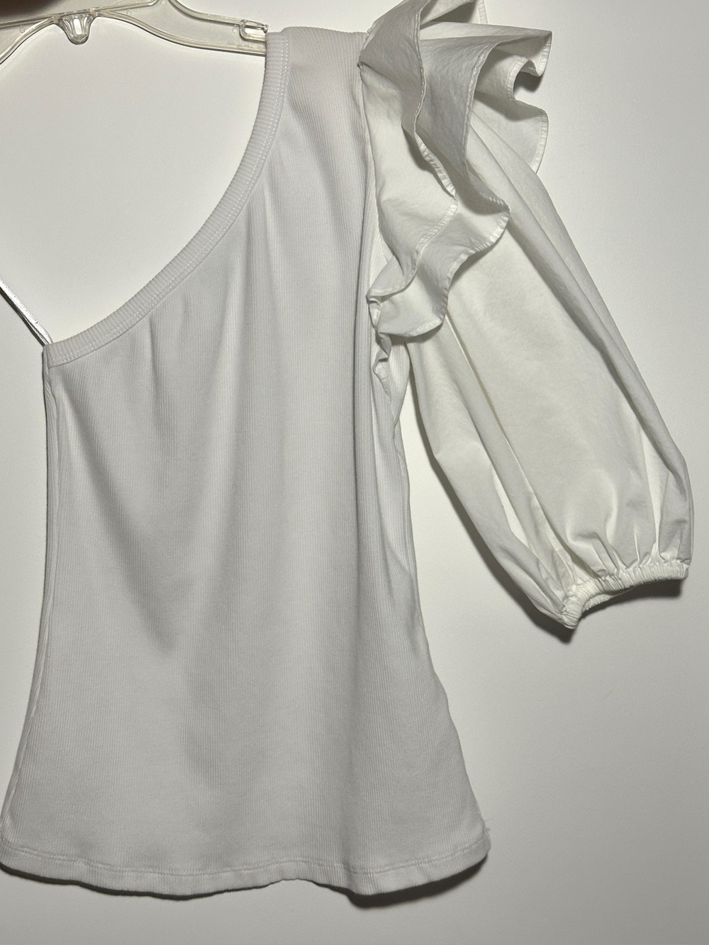 Veronica Beard White Ribbed One-Shoulder Top